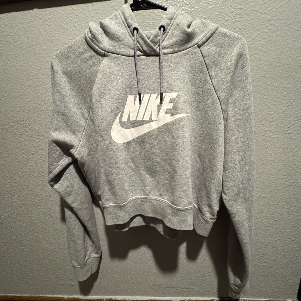 Grey Nike Cropped Hoodie Medium